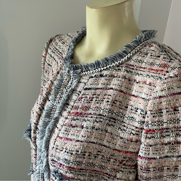 525 America Women’s Pink Cream Gold Tweed Fringe Jacket Blazer BohoGlam Barbie M - Picture 7 of 16